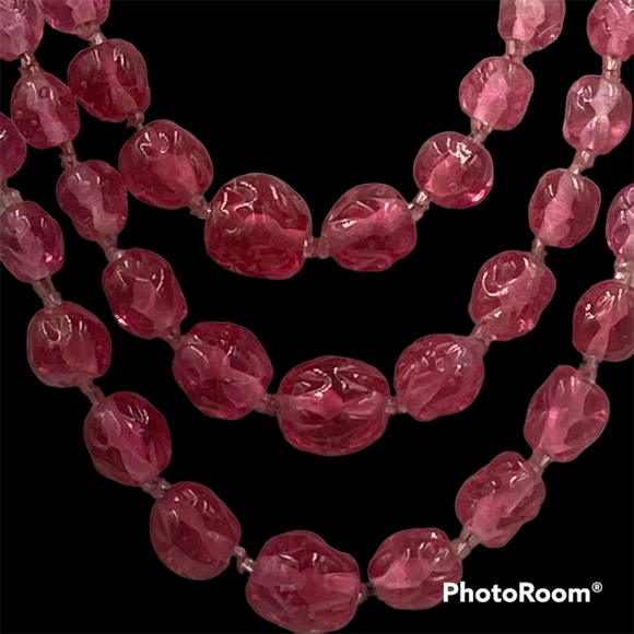 SOLDMagnificent Vintage Ombré’ Pink Glass Bead Graduated Multi Strand Necklace - Picture 2 of 7